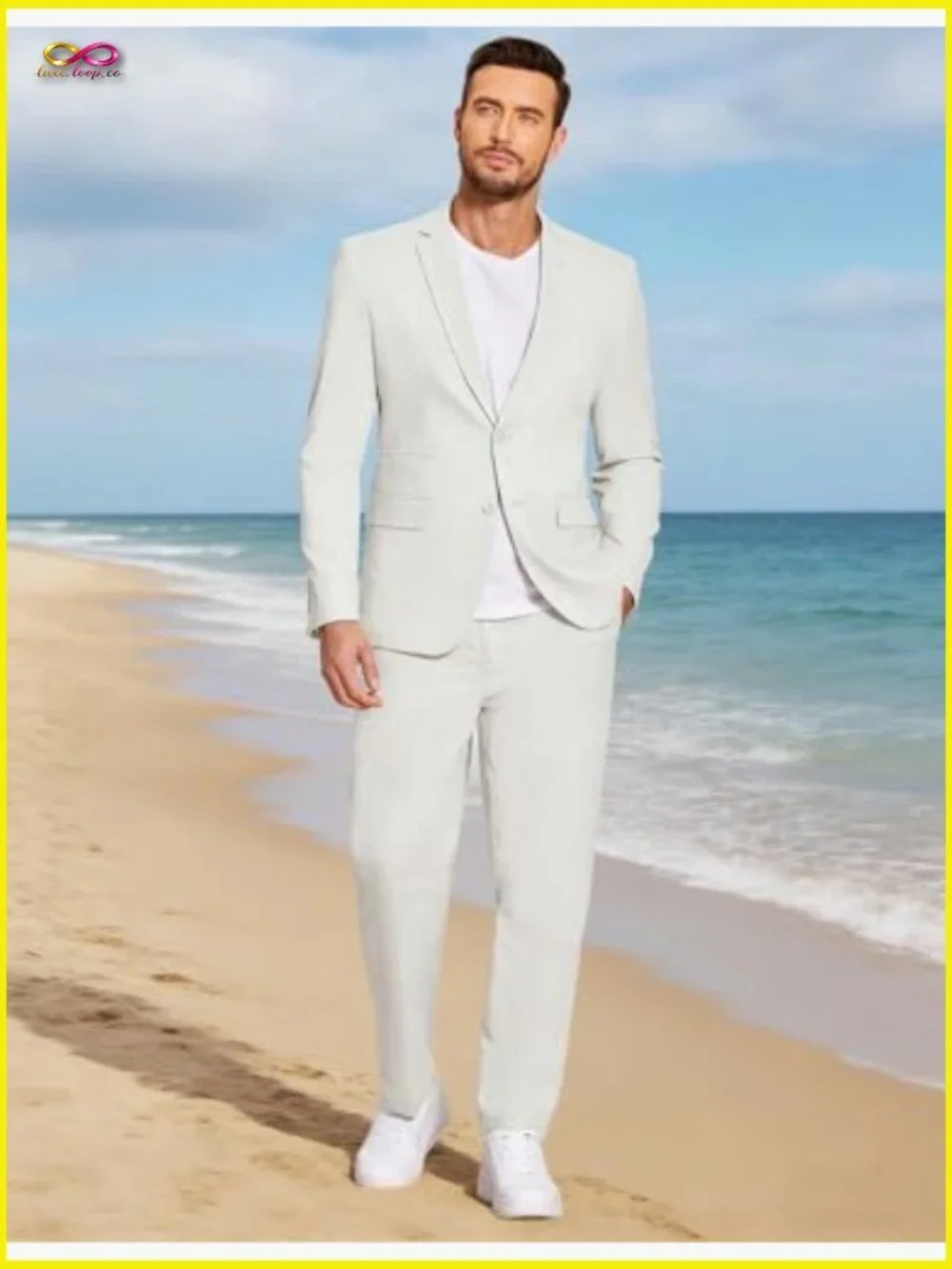 Linen Suit Set Regular Fit Lightweight Blazer Pants Casual Elegant Classic